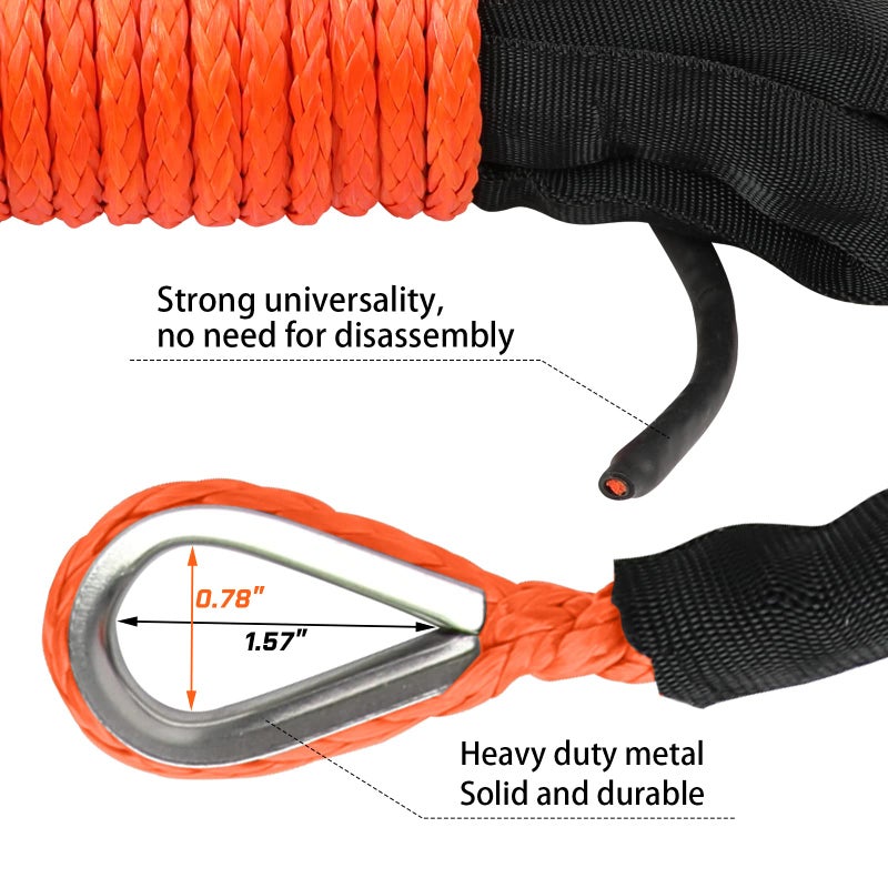 STEGODON 1/4â€™â€™ x 50ft Synthetic Winch Rope 10,000lbs Winch Line Cable with Black Protecting Sleeve for ATV UTV Boat Ramsey Synthetic Winch Rope(Orange) - Image 5